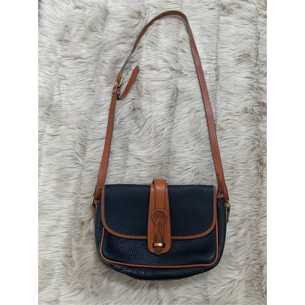 Dooney & Bourke Vintage Equestrian Bag-Navy pebbled leather with British tan tri